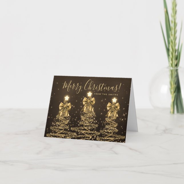Elegant Holiday Gold Christmas Trees Greeting  Helgkort (Framsida)