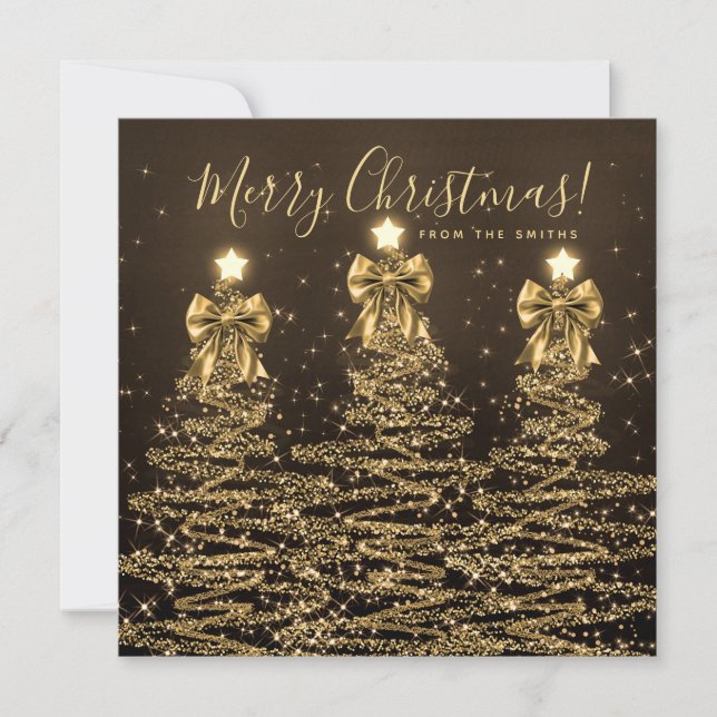 Elegant Holiday Gold Christmas Trees Greeting  Julkort (Framsida)