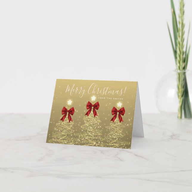 Elegant Holiday Gold Christmas Trees Greeting Red  Helgkort (Framsida)
