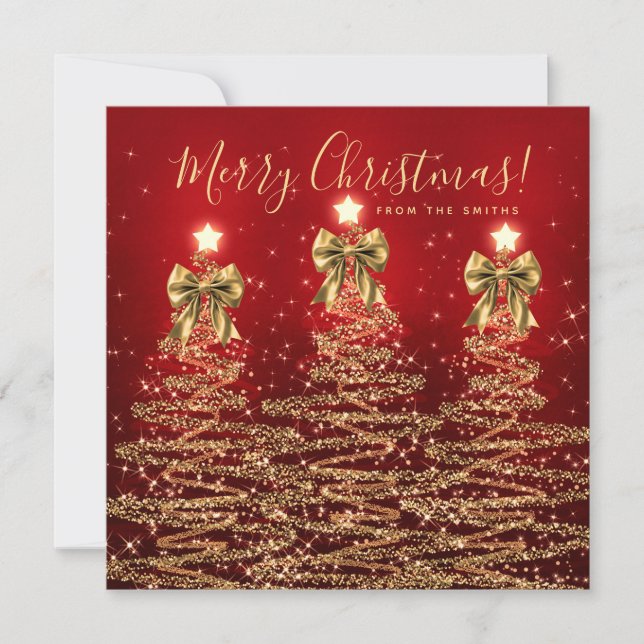 Elegant Holiday Gold Red Christmas Trees Greeting  Julkort (Framsida)