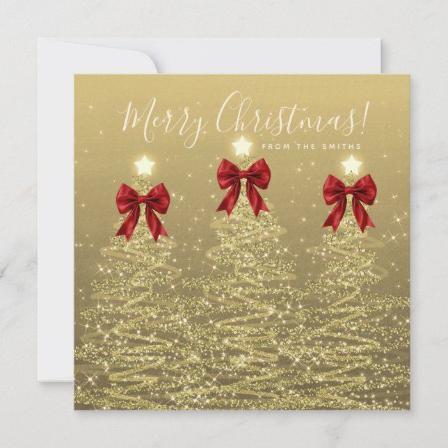 Elegant Holiday Gold Red Christmas Trees Greeting  Julkort (Framsida)