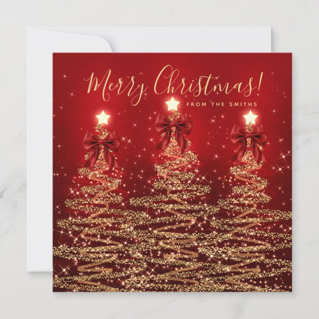 Elegant Holiday Gold Red Christmas Trees Greeting  Julkort (Framsida)