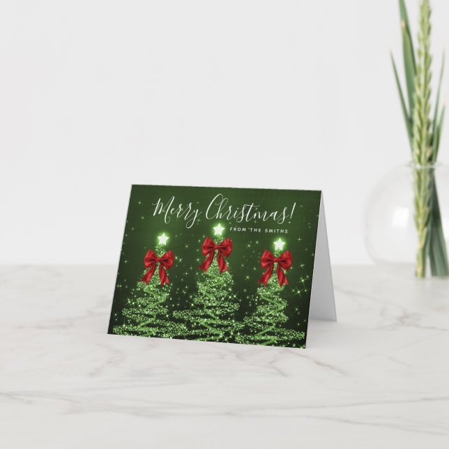 Elegant Holiday Green Christmas Trees Greeting Red Helgkort (Framsida)