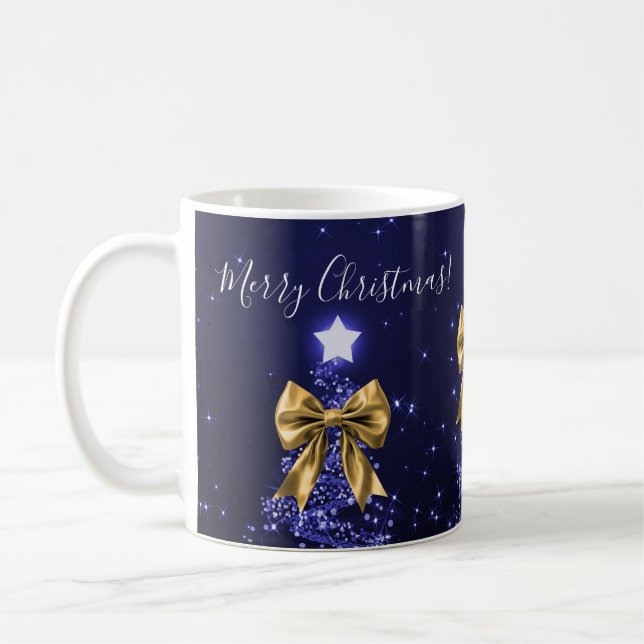 Elegant Holiday Navy Christmas Trees Bows Gold  Kaffemugg (Vänster)