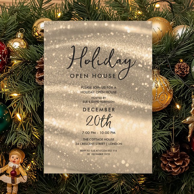 Elegant Holiday Open House Gold Sparkle Glam Inbjudningar (Elegant Holiday Open House Gold Sparkle Glam Invitation)