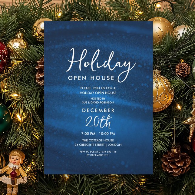 Elegant Holiday Öppet Hus Navy Glitter Glam Inbjudningar (Elegant Holiday Open House Navy Sparkle Glam Invitation)