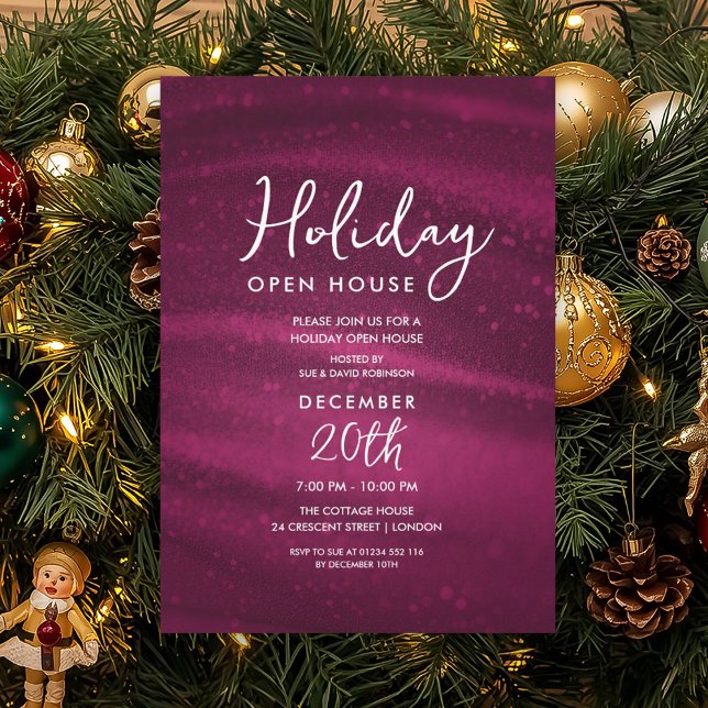 Elegant Holiday Öppet Hus Rosa Glitter Glam Inbjudningar (Elegant Holiday Open House Pink Sparkle Glam Invitation)