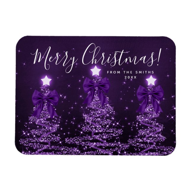 Elegant Holiday Purple Christmas Trees  Magnet (Horisontell)