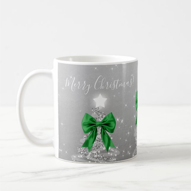 Elegant Holiday Silver Christmas Trees Green Bows Kaffemugg (Vänster)