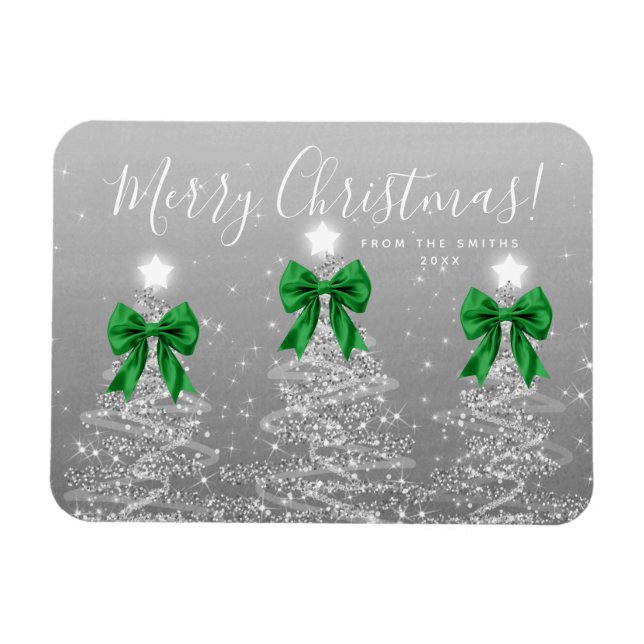 Elegant Holiday Silver Christmas Trees Green  Magnet (Horisontell)