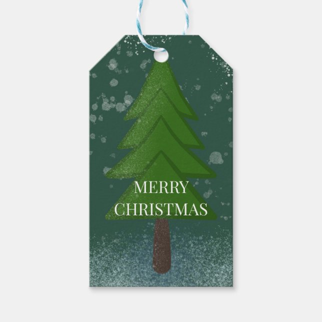 Elegant Holiday Snowy Christmas Tree Presentetikett (Framsidan)