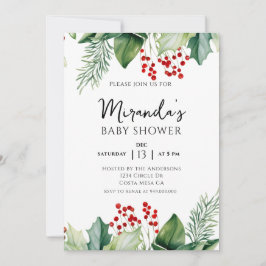 Elegant Holly Berries, babyskor Inbjudningar
