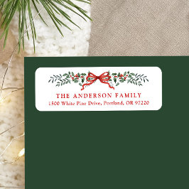 Elegant Holly Berries Bow-Returadressen Returadress Etikett