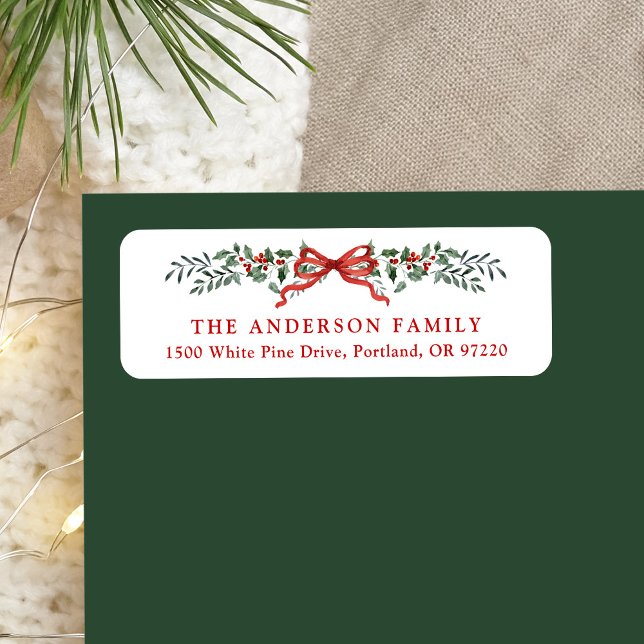 Elegant Holly Berries Bow-Returadressen Returadress Etikett (Skapare uppladdad)