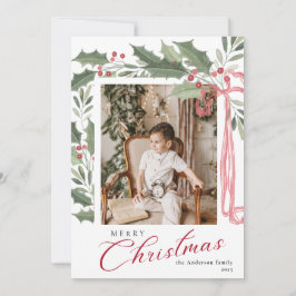 Elegant Holly Berries | Family Photo Christmas Julkort