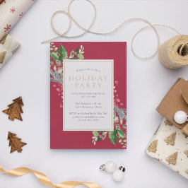Elegant Holly Berries Greenery Red Julfest Inbjudningar