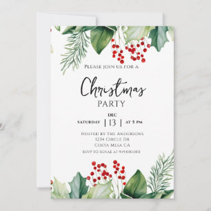 Elegant Holly Berries julfest Inbjudningar