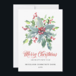 Elegant Holly Berries Non-Photo 2022 Corporate Julkort<br><div class="desc">Elegant och professionell,  det här företagets julkort och den röda bären i mitten. Ett redigerbart förtryckt meddelande och ställe för företagets logotyp finns på baksidan. Du kan bara ta bort alternativet logotyp om du inte vill använda det.</div>