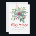 Elegant Holly Berries Non-Photo 2024 Corporate Julkort<br><div class="desc">Elegant och professionell,  det här företagets julkort och den röda bären i mitten. Ett redigerbart förtryckt meddelande och ställe för företagets logotyp finns på baksidan. Du kan bara ta bort alternativet logotyp om du inte vill använda det.</div>