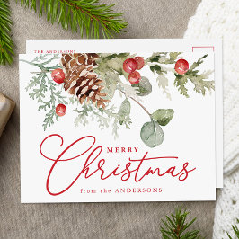 Elegant Holly Berries och Gräs Cones non-Photo Helg Vykort