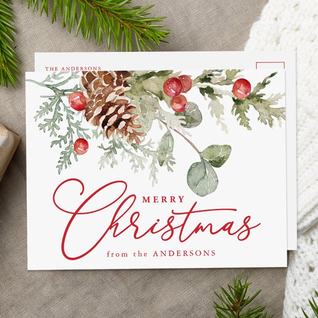 Elegant Holly Berries och Gräs Cones non-Photo Helg Vykort (Skapare uppladdad)