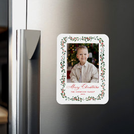 Elegant Holly Berries och Greenery Helgdag Photo Magnet