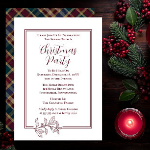 Elegant Holly Berries Rik Plade jul Party Julkort