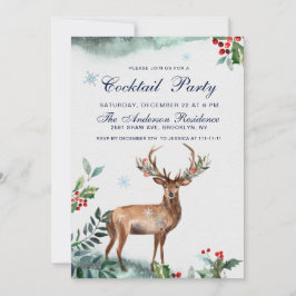 Elegant Holly Berry Hjort jul Cocktail Party Inbjudningar