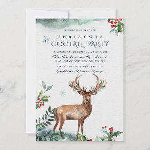 Elegant Holly Berry Hjort jul-COCTAIL PARTY Inbjudningar