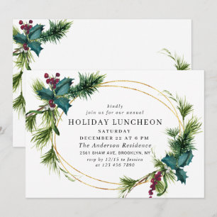 Elegant Holly Berry jul HELGDAG LUNCHEON Inbjudningar