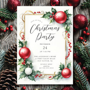 Elegant Holly Berry Julpartiets inbjudan