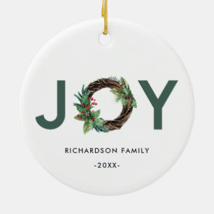 ELEGANT HOLLY BERRY RED GRÖNT JOY WREATH CHRISTMA JULGRANSPRYDNAD KERAMIK