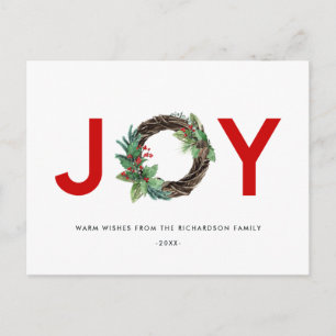 ELEGANT HOLLY BERRY RED GRÖNT JOY WREATH CHRISTMAS VYKORT