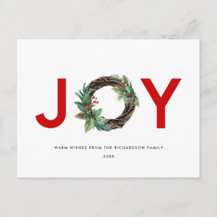 ELEGANT HOLLY BERRY RED GRÖNT JOY WREATH CHRISTMAS VYKORT