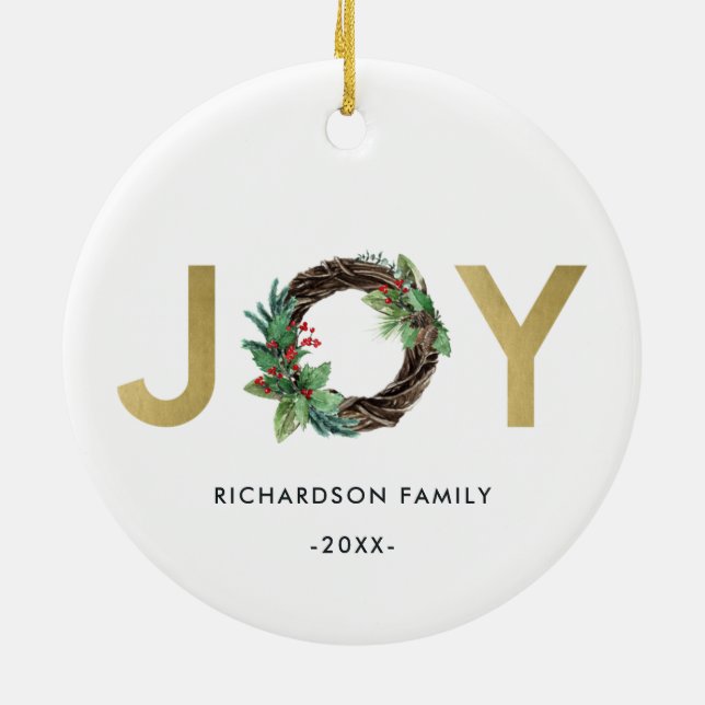 ELEGANT HOLLY BERRY RED GULD JOY WREATH CHRISTMAS JULGRANSPRYDNAD KERAMIK (Baksidan)