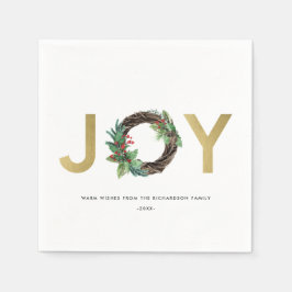 ELEGANT HOLLY BERRY RED GULD JOY WREATH CHRISTMAS PAPPERSSERVETT