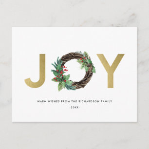ELEGANT HOLLY BERRY RED GULD JOY WREATH CHRISTMAS VYKORT