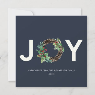 ELEGANT HOLLY BERRY RED NAVY JOY WREATH CHRISTMAS JULKORT