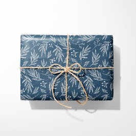 Elegant Holly & Berry Stems Blue Presentpapper