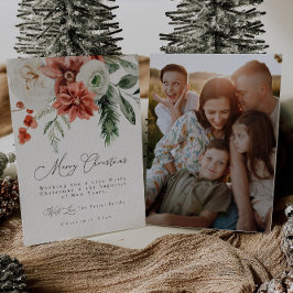 Elegant Holly Blommigt Greenery Photo jul Card Inbjudningar