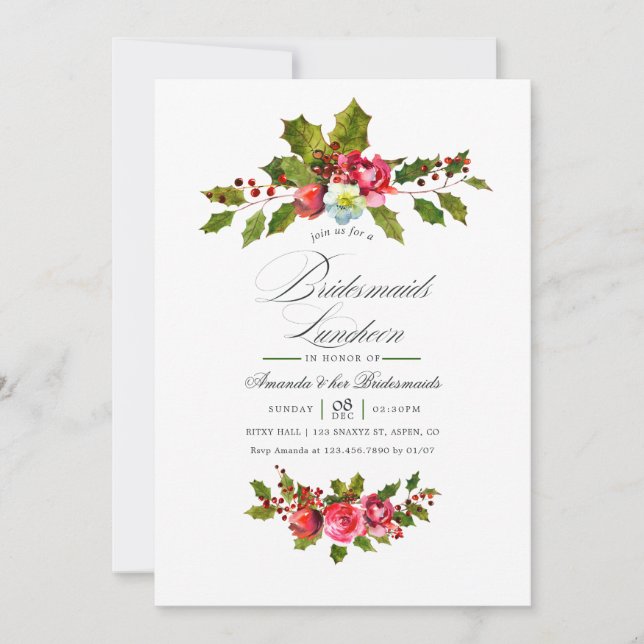 Elegant Holly & Ivy Julbrudtrollopslunch Inbjudningar (Framsida)