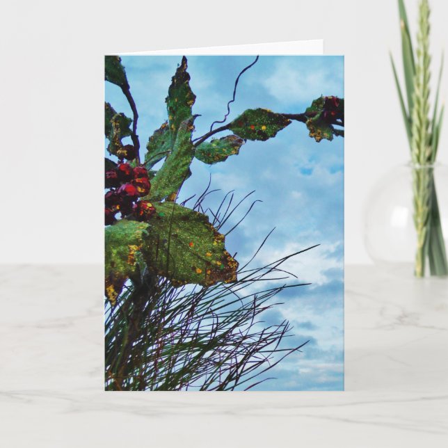 Elegant Holly-julen, blå himmel Helgkort (Framsida)