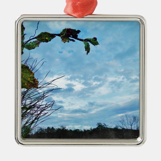 Elegant Holly-julen, blå himmel Julgransprydnad Metall (Framsidan)