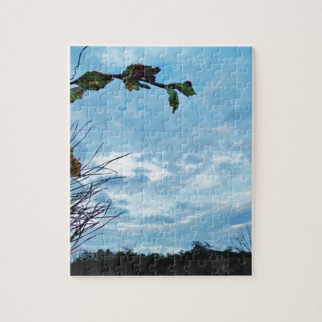 Elegant Holly-julen, blå himmel Pussel (Vertikal)