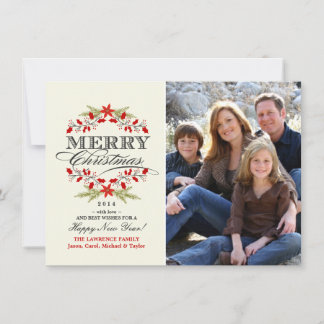 Elegant Holly-jultypografi - platta foto-kort Julkort