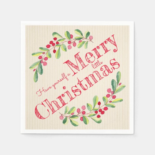 Elegant Holly och Berries Jul Helgdag Pappersservett (Framsidan)
