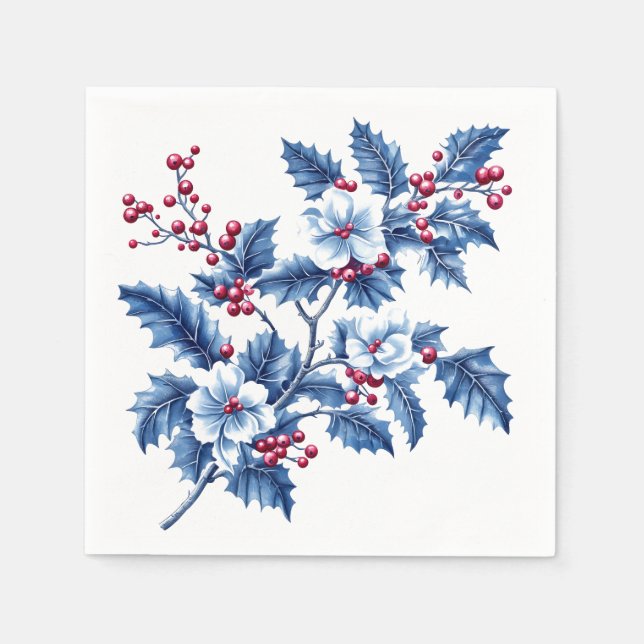 Elegant Holly och Berries Napkins Pappersservett (Framsidan)