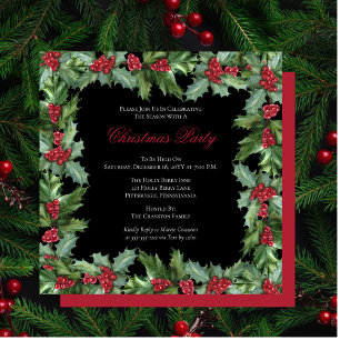 Elegant Holly och Berries Ram jul Party i Inbjudningar