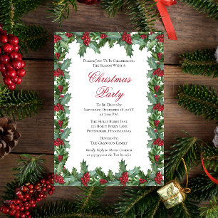 Elegant Holly och Berries Ram jul Party Inbjudningar