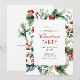 Elegant Holly och Berries Ram jul Party Inbjudningar